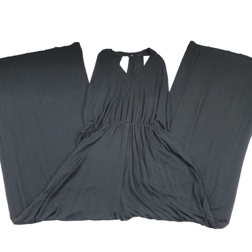 Krisa Womens S Jumper Sleeveless Black Jumpsuit Roper Wide Leg V-Neck Sleeveless